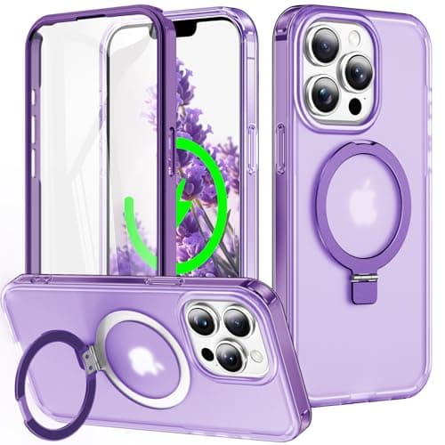 Turquiase for iPhone 13 Pro Max Full Body Shockproof Case with Magnetic Invisible Stand [Compatible with MagSafe] Built-in Screen Protector Military Drop ProtectionTranslucent Phone Cover -Purple - Image 1