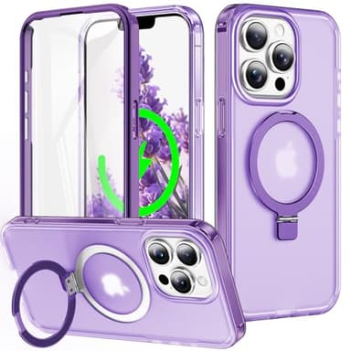 Turquiase for iPhone 13 Pro Max Full Body Shockproof Case with Magnetic Invisible Stand [Compatible with MagSafe] Built-in Screen Protector Military Drop ProtectionTranslucent Phone Cover -Purple - Image 1