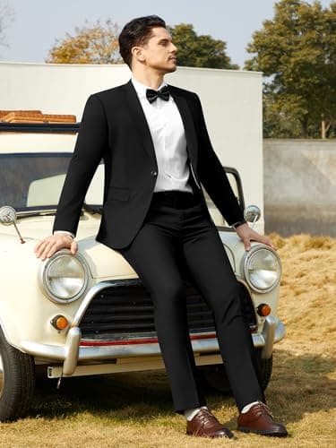 WEEN CHARM Men's Suits Slim Fit 2 Piece Black Tuxedo One Button Wedding Groom Prom Party Blazer Pants Set - Image 4