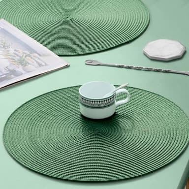 AHHFSMEI Round Braided Placemats 15 Inch Round Table Mats for Dining Tables Natural Woven Heat Resistant Place mats Set of 8 (Olive Green,8) - Image 5