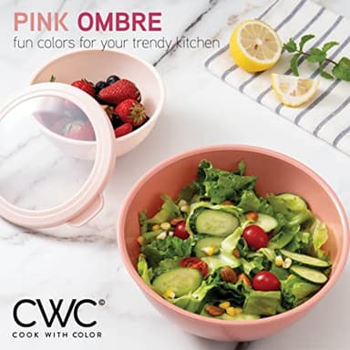 COOK WITH COLOR Mixing Bowls with TPR Lids - 12 Piece Plastic Nesting Bowls Set includes 6 Prep Bowls and 6 Lids, Microwave Safe (Rose) - Image 3