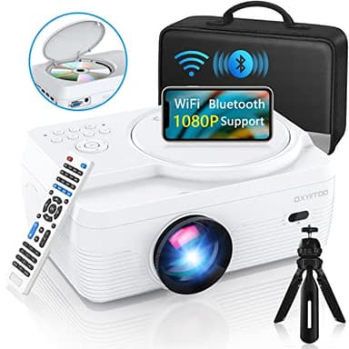 Full HD WiFi Bluetooth Projector Built in DVD Player, 12000LM 1080P Supported, Portable Mini DVD Projector for Outdoor Movies, 250" Home Theater, Compatible with iOS/Android/TV Stick/PS4/HDMI/USB/TF - Image 1