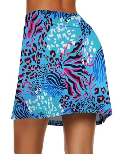 Ekouaer Women's Athletic Golf Skort - Athletic Running Workout Active Skorts Skirts with Shorts Blue Leopard-Print M - Image 4