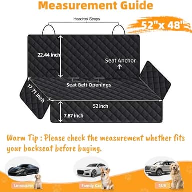 NYLSYT Dog Car Seat Cover for Back Seat, Dog Seat Covers Pet Rear Seat Cover, Waterproof Car Bench Seat Protector, Interior Backseat Covers Mat for Cars, SUVs and Vans (Black, 52"x48") - Image 3