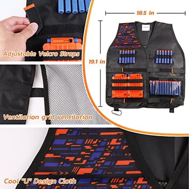 UWANTME Kids Tactical Vest Kit for Nerf Guns Elite Series with Refill Darts,Tactical Mask Wrist Band,Protective Glasses,Toys for 7 8 9 10 12 Year Old, Orange - Image 3