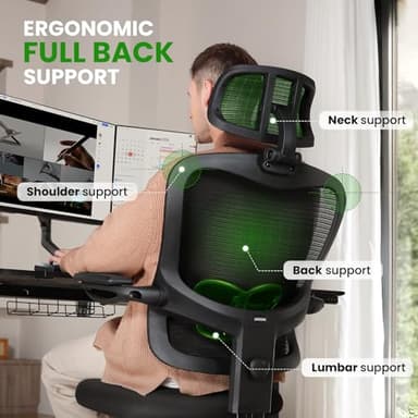 Ergonomic Office Chair Big and Tall - 6'5" Tall Max, 350Lbs Capacity Computer Desk Chairs Over 10 Hours Comfortable, with Adjustable Mesh High Back, Lumbar Support, 3D Headrest, Flip-up Arms - Image 4