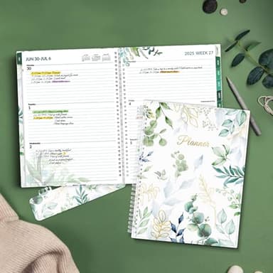 SUNEE Academic Planner 2025-2026 Weekly and Monthly, July 2025-June 2026, 8.5"x11", Tabs, Note Pages, Pockets, Bookmark, Flexible Cover, Spiral Binding, Greenery - Image 7