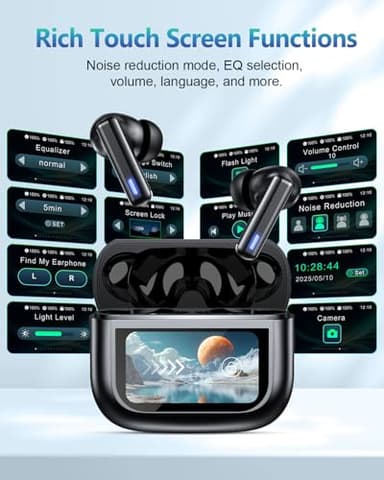 Wireless Earbuds Bluetooth Headphones, Ear Buds with Touch Screen, ANC ENC Noise Cancelling Transparency Mode, 40H Stereo Deep Bass, IPX7 Waterproof, Clear Calls, 5 EQ for iOS Android (Black) - Image 3