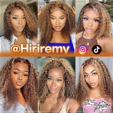HIRIREMY Curly Bob Wig Human Hair Deep Wave 13x4 HD Lace Front Wigs For Black Women Human Hair Pre Plucked Wear And Go Glueless Short Wet And Wavy Ombre Honey Blonde Highlight Color 4/27 14 Inch - Image 6