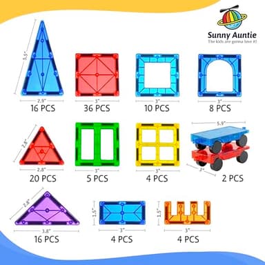 SUNNY AUNTIE Magnetic Tiles 125 PCS+ Bonus Zippered CASE, Kids Toy for 3 4 5 6 7 8 Year Old Boys & Girls, Magnetic Tiles Building Set, Great Gift for Kids Aged 3-8, XL Set - Image 7