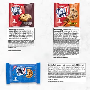 CHIPS AHOY! Cookies Variety Pack, Original Chocolate Chip, Chewy Chocolate Chip with Reese's Peanut Butter Cups & Chewy Hershey's Fudge Filled Soft Cookies, 50 Snack Packs - Image 2