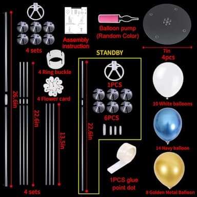 TONIFUL 4 Table Centerpiece Balloon Stand Kit Include Blue White Gold Confetti Balloons Prefect for New Year 2025, Birthday Table Decorations,Class of 2025 Graduation,Baby Shower,Party Decorations - Image 3