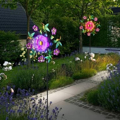 Hummingbird Solar Wind Spinners for Yard - 51" Metal Wind Sculptures Garden Stake with Color Changing LED Lights 360° Windmill Kinetic Spinner for Garden Lawn Patio Yard Decor - Image 7