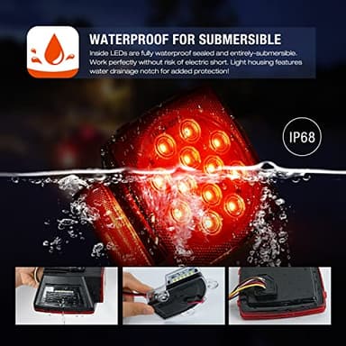 Nilight LED Trailer Light Kit Square Stop Turn Tail Red Amber Side Marker lights Third Brake ID Bar for 12V Utility Boat Camper RV Trucks Marine Snowmobile - Image 8