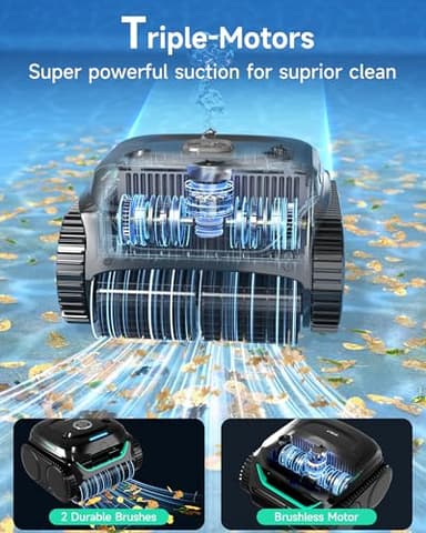 WYBOT C2 Robotic Pool Cleaner, Cordless Pool Vacuum for Inground Pools up to 2152 Sq.ft, Dual Filtration, Powerful Suction, Wall Climbing and Waterline Cleaning, Lasts 180Mins Runtime, App Scheduling - Image 3