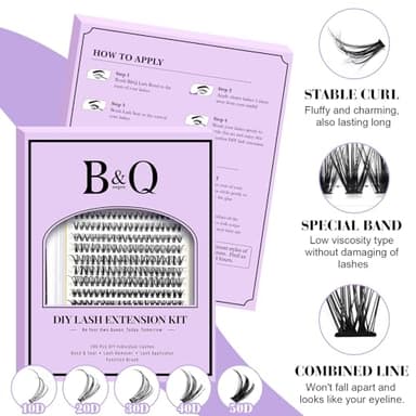 B&Q Lash Clusters Kit 280PCS Eyelash Clusters Kit,30D 40D D 9-16MIX Individual Lash Comfortable Eyelash Extension Set, Classic Look with Bond and Seal Waterproof, Remover DIY at Home(Set,30D+40D) - Image 2