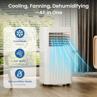 ZAFRO Portable Air Conditioners, 10000 BTU, 3 in 1 Portable AC Unit with Window Kits, Fan & Dehumidifier Modes, Cools up to 450 Sq.Ft, LED Display/Remote Control, 24H Timer for Living Room, Bedroom - Image 2