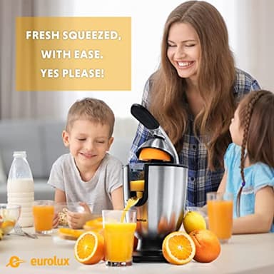 Eurolux Premium Electric Orange Juicer | Stainless Steel Citrus Squeezer With New Ultra-Powerful Motor and Soft Grip Handle for Effortless Juicing, Auto Shutoff, Dishwasher-safe Parts, Pulp Control - Image 2