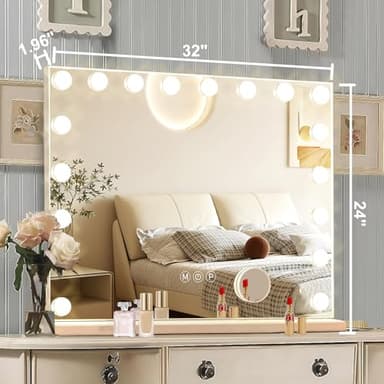 Ratsamee Hollywood Vanity Mirror with Lights, 18 Dimmable Bulbs, 3 Color Lights,Make Up Lighted Mirror, Aluminum Metal Frame, USB Charging Port(32" x 24") - Image 6
