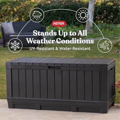 Keter Kentwood 92 Gallon Resin Deck Box-Organization and Storage for Patio Furniture Outdoor Cushions, Throw Pillows, Garden Tools and Pool Floats, Dark Grey - Image 5