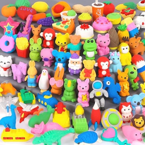70 Pack Animal Erasers for Kids Bulk Desk Pets Classroom Prizes Treasure Box Toys for Classroom Supplies, 3D Puzzle Mini Erasers Pencil Eraser Back to School Supplies for Kids Party Favors (Random) - Image 1