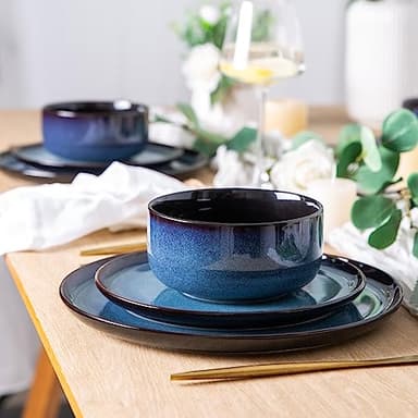 LERATIO Ceramic Dinnerware Sets for 8,Stoneware Plates and Bowls Sets,Reactive Glaze Dishes Set,Highly Chip and Crack Resistant | Dishwasher & Microwave & Oven Safe Dishes set,Service for 8-Blue(24pc) - Image 3
