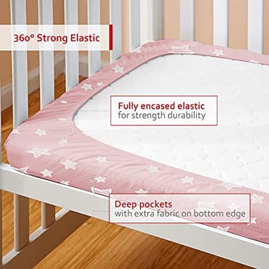 Pack and Play Sheets Fitted, Breathable Thick Playard Lovely Print Cover 39"×27"×5" Compatible with Graco Pack n Play, Pink Star - Image 5