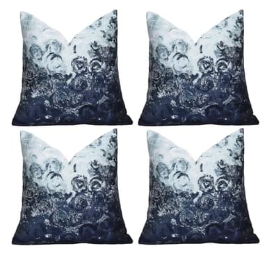 sykting Jacquard Navy Blue Throw Pillow Covers 18x18 Set of 4 Double-Sided Abstract Floral Artwork Cushion Covers for Couch Sofa Living Room Modern Art Home Decor - Image 1