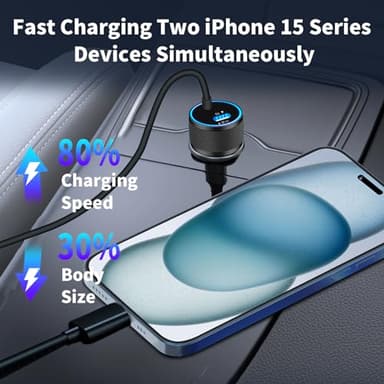 [Apple MFi Certified] iPhone Fast Car Charger, Linocell 60W Dual PD USB-C Car Power Cigarette Lighter USB-C Car Carplay Charger with 6FT Type-C to Lightning Cable for iPhone 14 13 12 11 XS XR X 8 iPad - Image 7