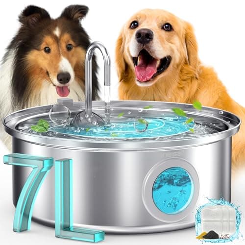 oneisall Dog Water Fountain, 7L/230oz/1.8G Quiet Dog Fountain Water Bowl, Stainless Steel Dog Water Fountain with Visual Water Level&Triple Filtration for Large Medium Small Breed Dogs Pets - Image 1