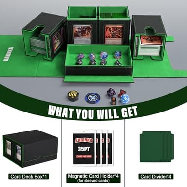 Card Deck Box for MTG with Commander Display, 5 in 1 Card Storage Box Fits 400+ Double-sleeved Cards, Removable Deck Case for TCG/Sports Cards with Dice Tray, 4 Magnetic Card Holders (Black Green) - Image 5