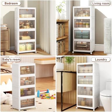 4 Tier Storage Bins with Lids, 23QT Stackable Closet Organizers and Storage with Wheels, Collapsible Storage Boxes, Foldable Plastic Storage Containers for Home,Office, Dorm Room-White - Image 6