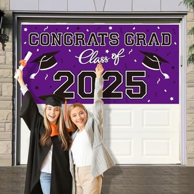 2025 Graduation Party Plastic Backdrop - 65" x 32.7" Congrats Grad Banner in Purple, Large Class of 2025 Decorations, Photography & Grad Party Supplies - Image 4