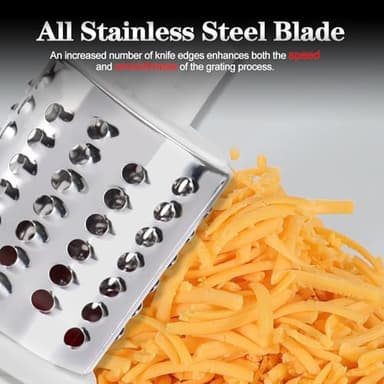 Ourokhome Rotary Cheese Grater Hand Crank, Kitchen Shredder Speed Mandolin Slicer Ice Shaver with Handle and Drum Blades for Cheese, Vegetable, Nuts, Chocolate, Potato, Carrot, 5 Blades, Dark Blue - Image 2