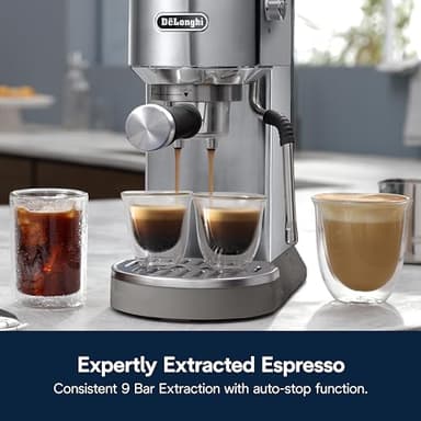 De'Longhi Dedica Duo Compact Espresso Machine - Cold Brew Coffee Maker with Milk Frother Wand- for Espresso, Hot & Iced Coffee, Cappuccinos, Lattes & Home Barista Brewing, Stainless Steel - Image 5