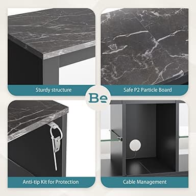 Bestier Entertainment Center LED Gaming TV Stand for 55+ Inch TV Adjustable Glass Shelves 22 Dynamic RGB Modes TV Cabinet Game Console PS4, Black Marble - Image 4