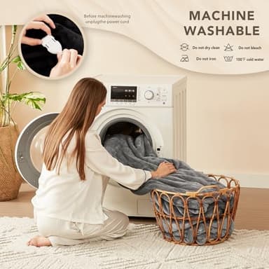 Homemate Electric Heated Blanket Twin - 62"x84" Heating Bed Blankets Throw with 10 Heating Levels 8 Hours Auto Off Fast Heating Over-Heated Protection Ultra Soft Warm Flannel ETL Certified Grey - Image 8