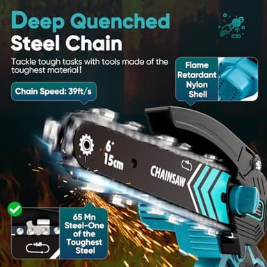 Mini Chain saw, 6-Inch Chain Saw, 2 Pack 2000mAh Batteries, 【Seniors Friendly】Portable Handheld Chainsaw, Mini Chainsaw Cordless for Wood Cutting Tree Trimming DIY Projects Gardening Camping - Image 6