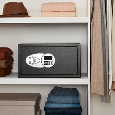 Amazon Basics Steel Security Safe and Lock Box with Programmable Electronic Keypad, for Valuables, Cash, Jewelry, Documents, Black, 1 Cubic Foot, 16.9-x-14.6-x-9.1-inches (WxDxH) - Image 6