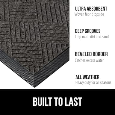 GORILLA GRIP 100% Waterproof All-Season WeatherMax Doormat US Designed Natural Rubber, Stain and Fade Resistant, Low Profile Indoor Outdoor Door Mats, Easy Clean Patio Mat, 17x29, Gray Diamond - Image 2