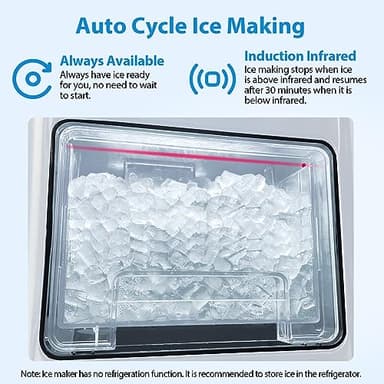 Aeitto Nugget Ice Maker Countertop, 55 lbs/Day, Chewable Ice Maker, Rapid Ice Release in 5 Mins, Auto Water Refill, Self-Cleaning, Stainless Steel Housing Ice Machine, Black - Image 6