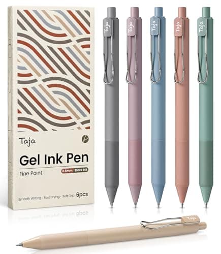 Taja Gel Pens, 6pcs 0.5mm Fine Point Smooth Writing Pens, Quick Dry Black Ink Pens for Journaling and Note Taking, Cute Aesthetic Pens for Office School & Home Supplies - Image 1