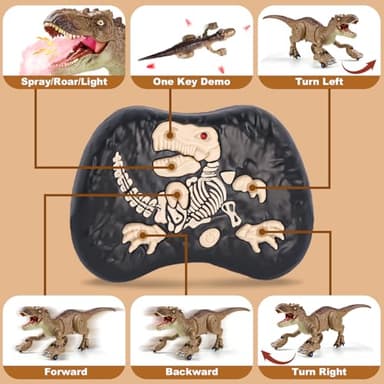 HAYXUN RC Tyrannosaurus Rex Dinosaur Toys for Kids 3-5, 5-7, 8-12, Remote Control T Rex Dino Robot Toy with Spray, Roar & Light, Birthday for 3 4 5 6 7 8 9 10 11 12 Year Old Boys (Brown) - Image 6