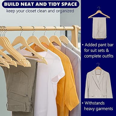 Amber Home 30 Pack Wooden Coat Hangers, Natural Wood Suit Hangers with Non Slip Pant Bar, Clothes Hangers for Shirts, Jackets, Dress, Pant (Natural, 30) - Image 5