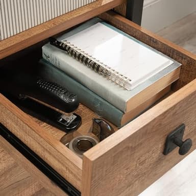 Sauder Station House Single Pedestal Desk, Etched Oak Finish - Image 4