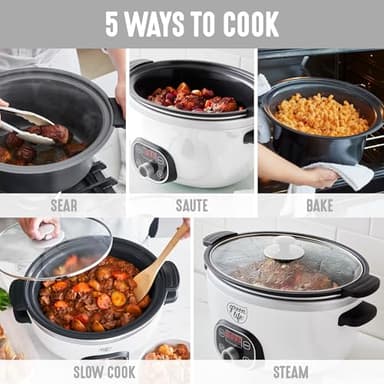 GreenLife 6QT Slow Cooker, Non-Toxic PFAS-Free Ceramic Nonstick Removable Interior Bowl, Programmable, Family Friendly, Keep Warm, Stovetop & Oven Safe, Dishwasher Safe Parts, Timer, Glass Lid, White - Image 5