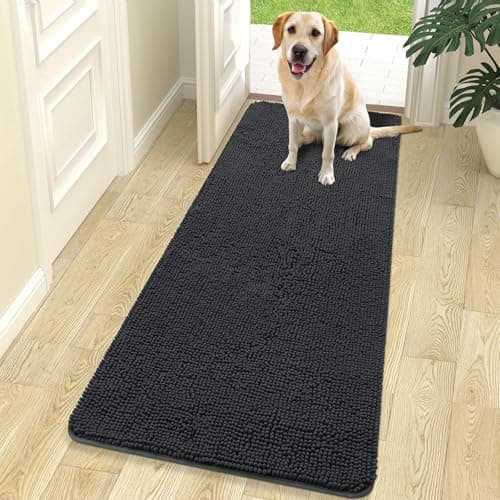 OLANLY Dog Door Mat for Muddy Paws 70x24, Absorbs Moisture and Dirt, Absorbent Non-Slip Washable Doormat, Quick Dry Chenille Mud Mat for Dogs, Entry Indoor Entryway Carpet for Inside Floor, Dark Grey - Image 1