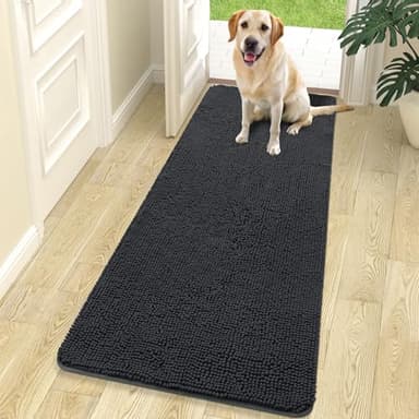 OLANLY Dog Door Mat for Muddy Paws 70x24, Absorbs Moisture and Dirt, Absorbent Non-Slip Washable Doormat, Quick Dry Chenille Mud Mat for Dogs, Entry Indoor Entryway Carpet for Inside Floor, Dark Grey - Image 1