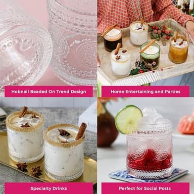 Kate Aspen Hobnail Beaded Floral Clear Drinking Glasses Set of 6, (10 oz) Vintage Glassware Set Cocktail Glass Set, Juice Glass, Water Cups | Great Hostess Gift & Gift for New Home Owners - Image 5
