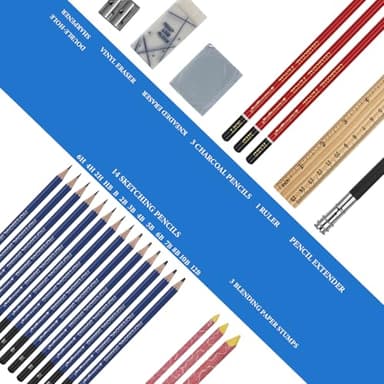 Drawing Sketching Pencil Set, 26 pcs Draw Supplies Kit, 14 Graphite (12B -6H), Charcoal Erasers Sharpener Extender, Ideal for Drawing Art, Sketching, Shading, Artist Pencils for Beginners Pro Artists - Image 6